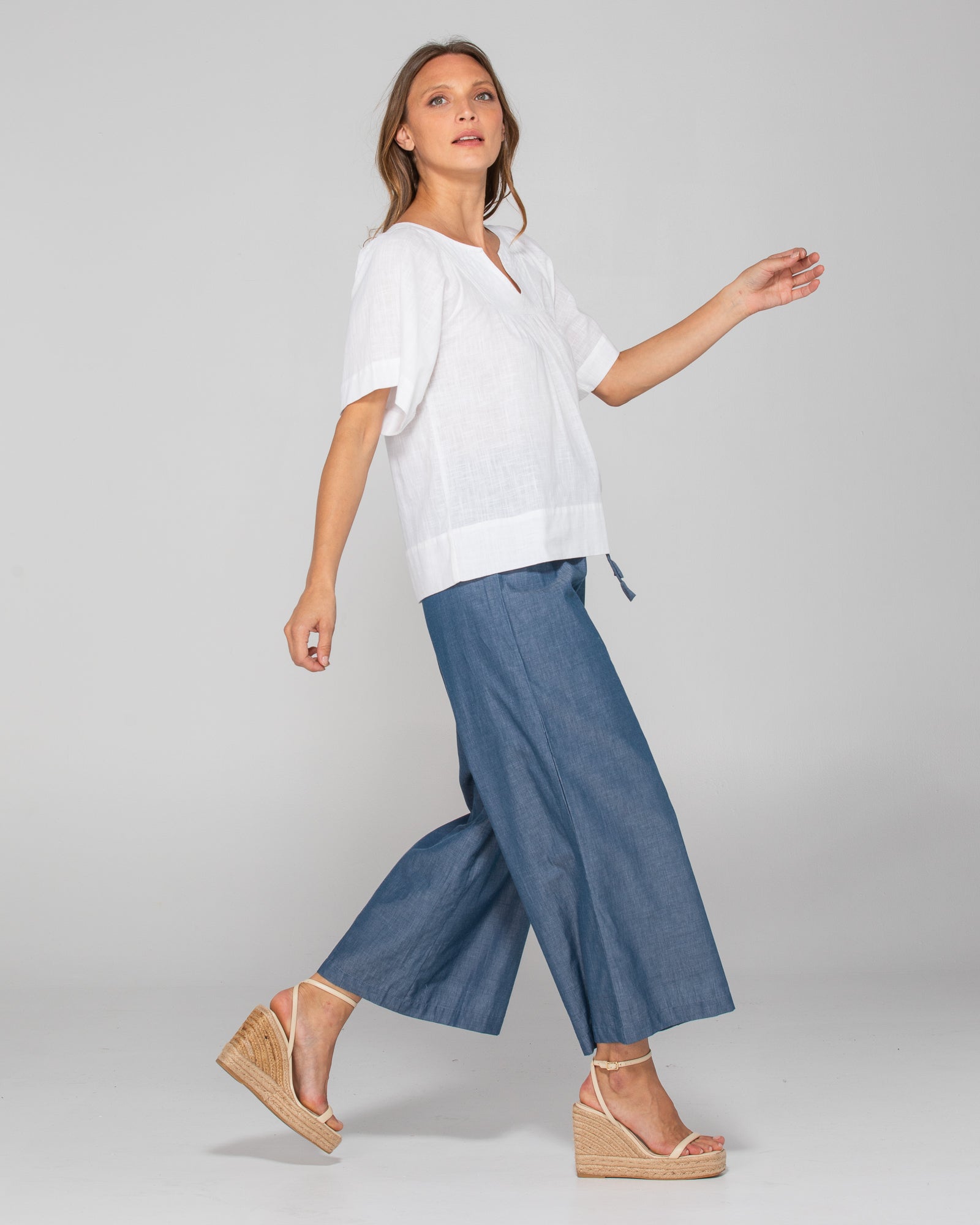 Ria Pant With Pockets - Blue Chambray