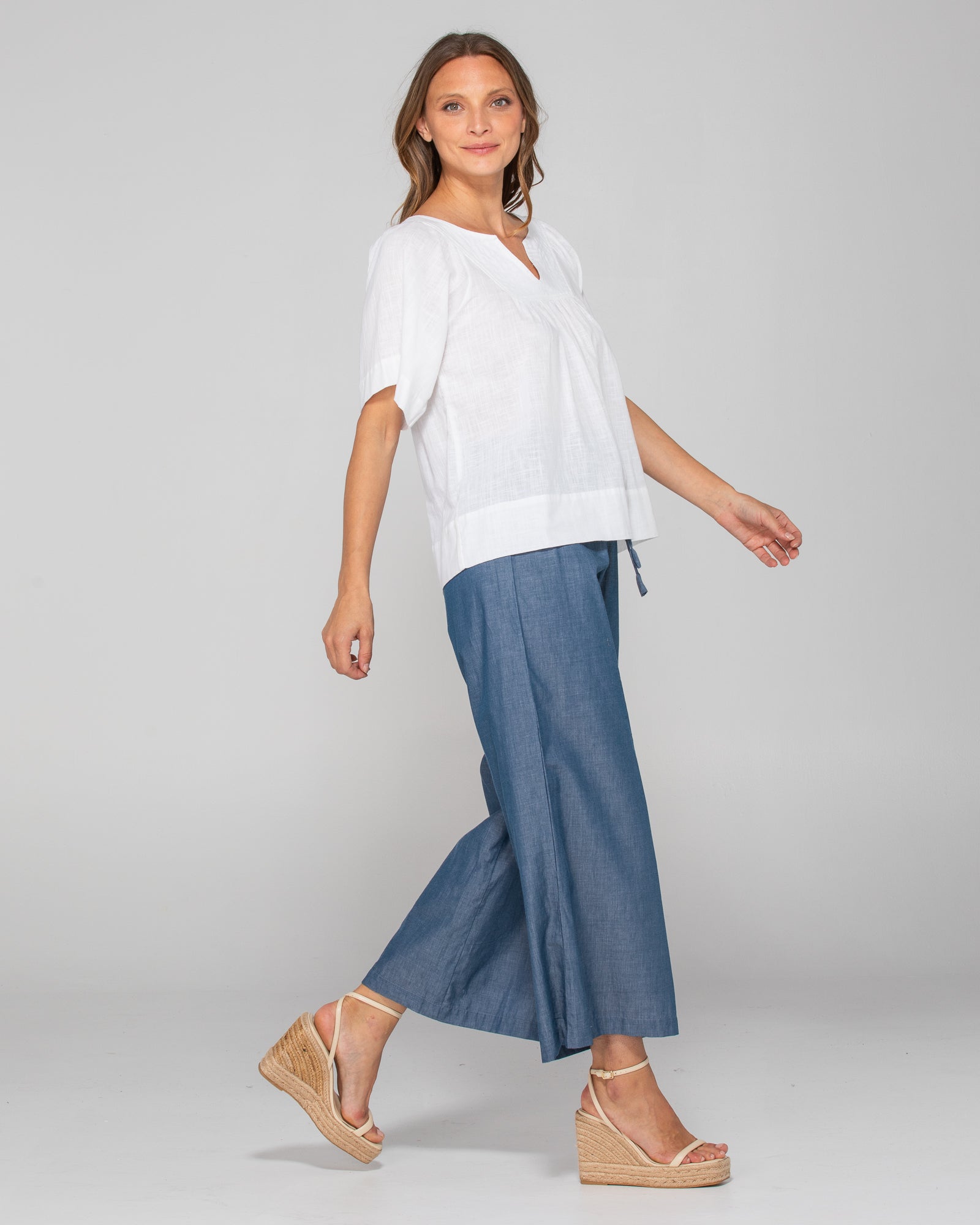 Ria Pant With Pockets - Blue Chambray