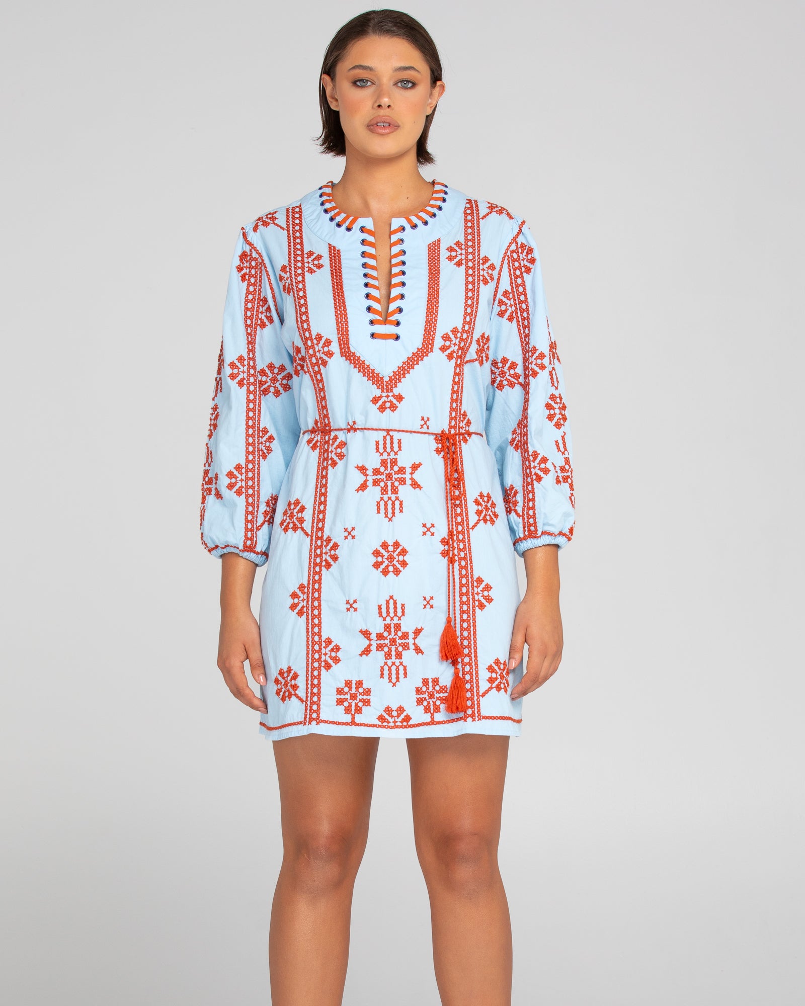 Mia Dress - Blue/Rust