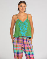 Ahana Singlet - Embroidered Green